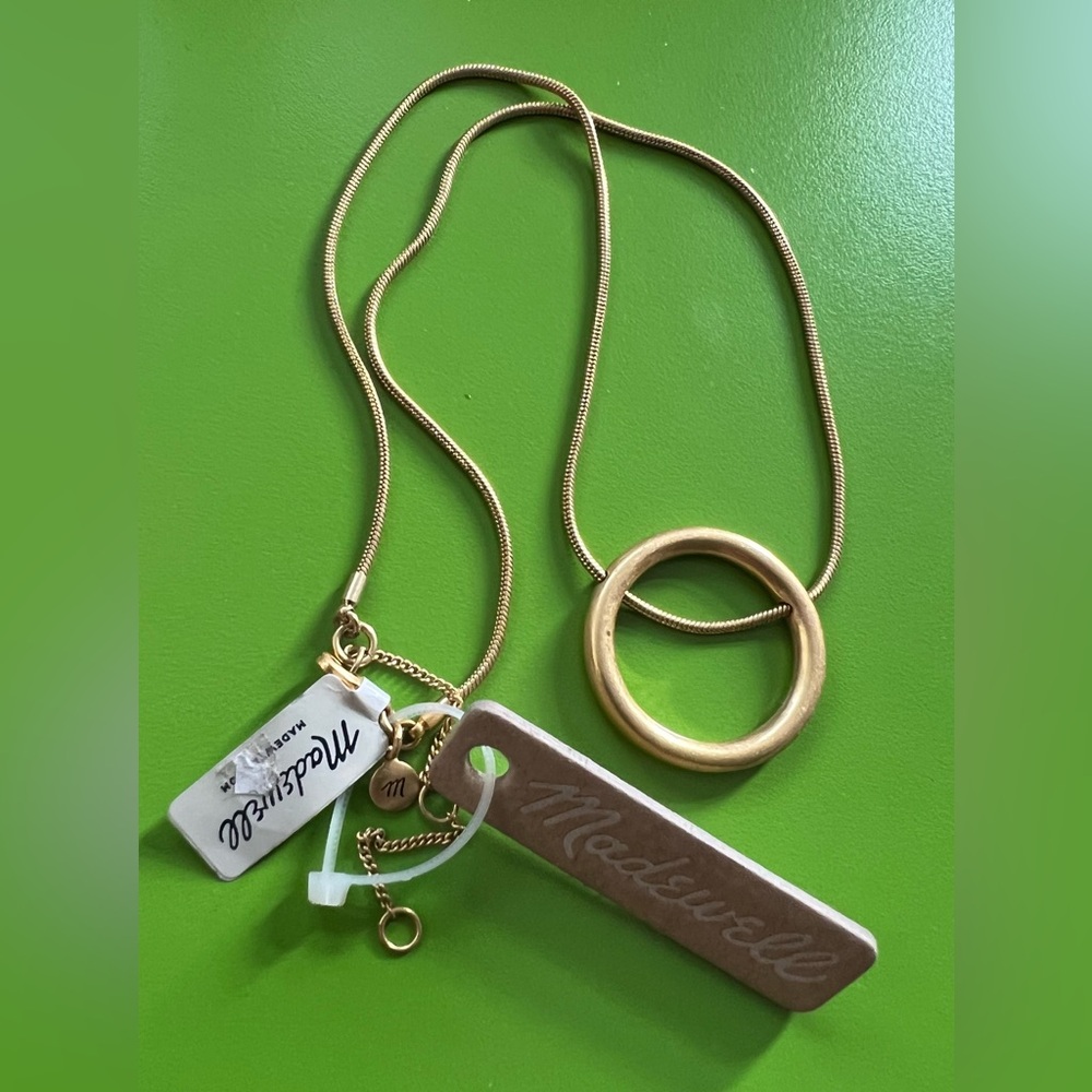 Madewell Gold Circle hoop statement charm  on chain Adjustable Necklace 18”+ NEW